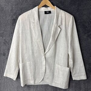 Tofy Blazer Women Large Beige Single Button Lightweight Linen Look Made in USA